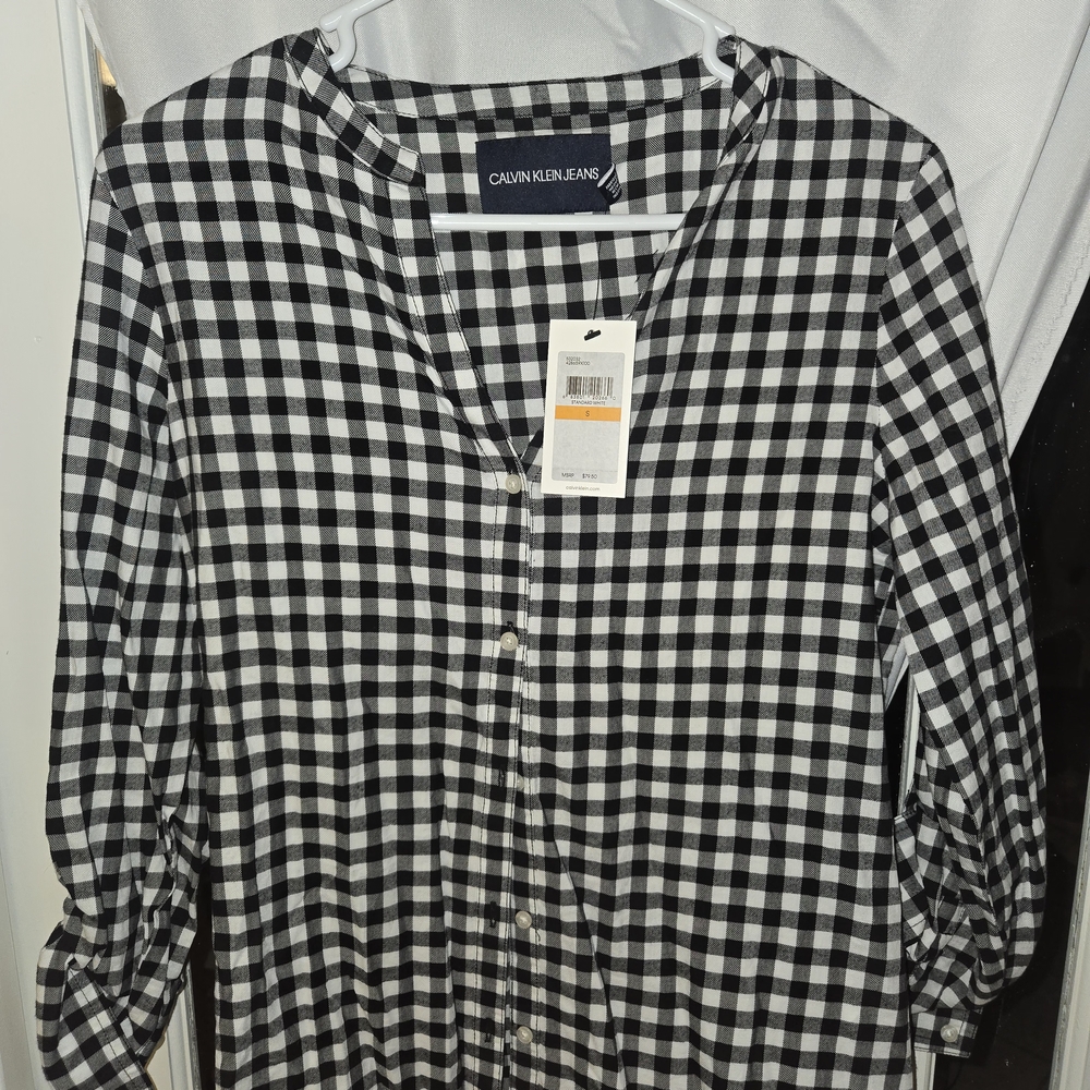 Calvin Klein Womens Checkered Button Down Shirt